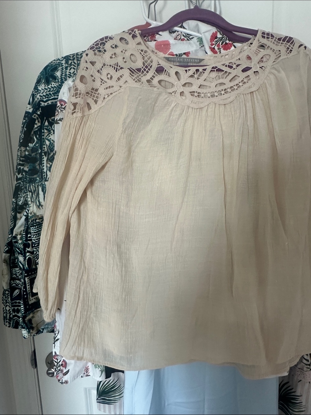 Valerie Stevens Cream Crochet Yoke Blouse